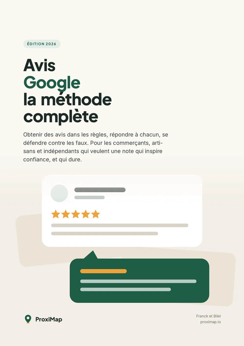 Couverture du guide « Avis Google, la méthode complète », ProxiMap