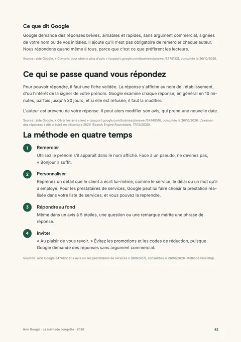 Page du guide : la méthode en quatre temps pour répondre à un avis